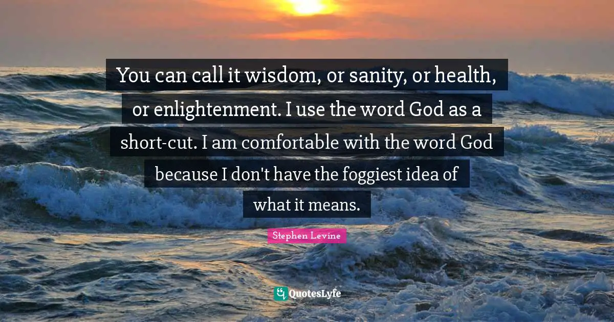 You can call it wisdom, or sanity, or health, or enlightenment. I use the word God as a short-cut. I am comfortable with the word God because I don't have the foggiest idea of what it means.