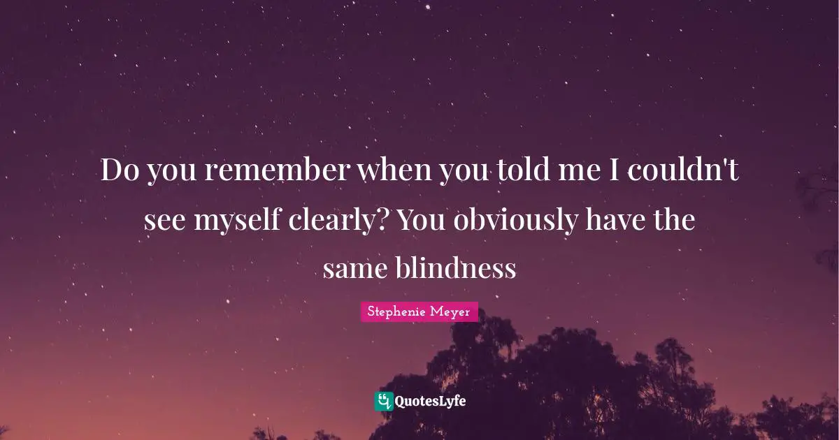 Do you remember when you told me I couldn't see myself clearly? You obviously have the same blindness