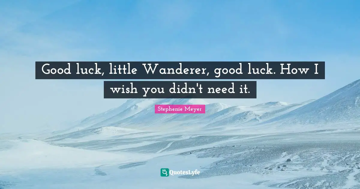 Good luck, little Wanderer, good luck. How I wish you didn't need it.