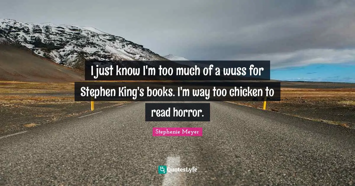 I just know I'm too much of a wuss for Stephen King's books. I'm way too chicken to read horror.