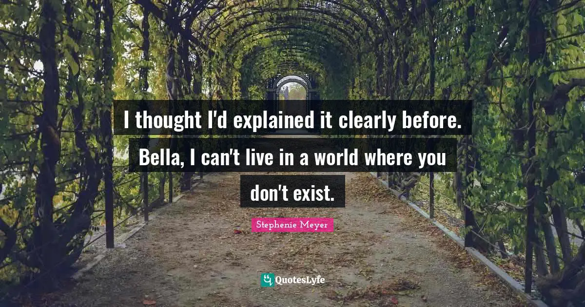 I thought I'd explained it clearly before. Bella, I can't live in a world where you don't exist.