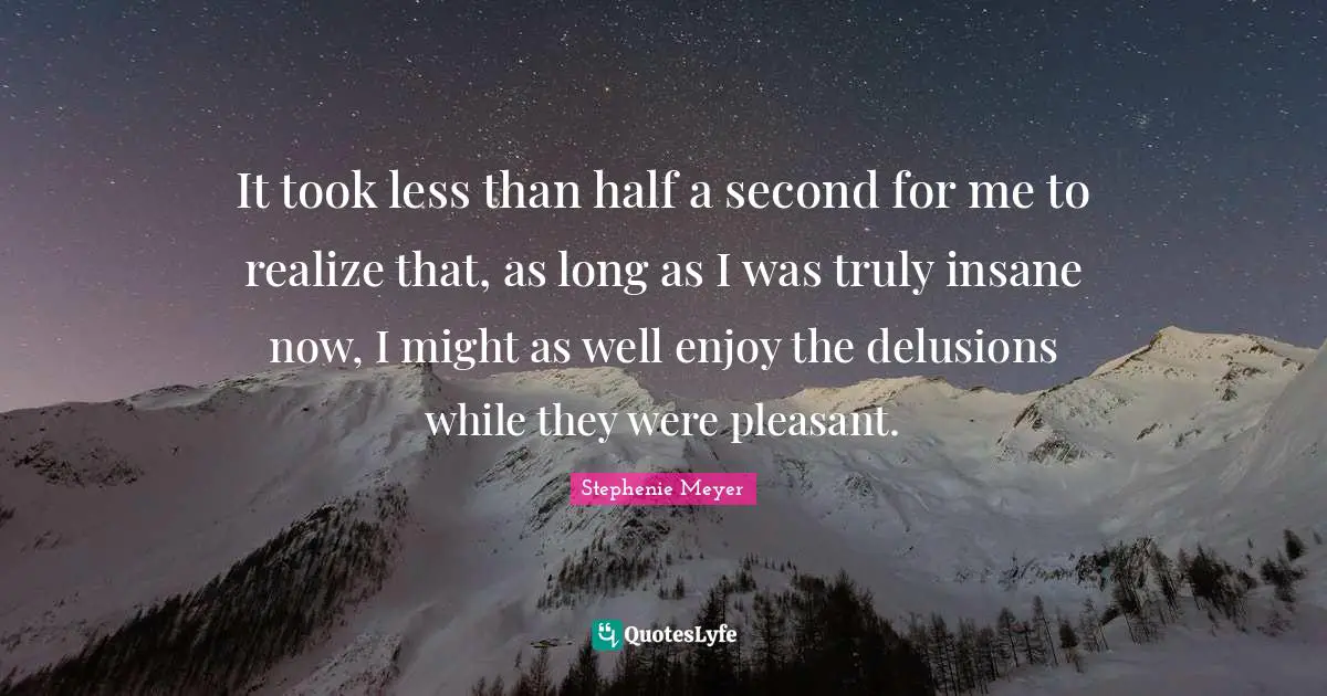 It took less than half a second for me to realize that, as long as I was truly insane now, I might as well enjoy the delusions while they were pleasant.