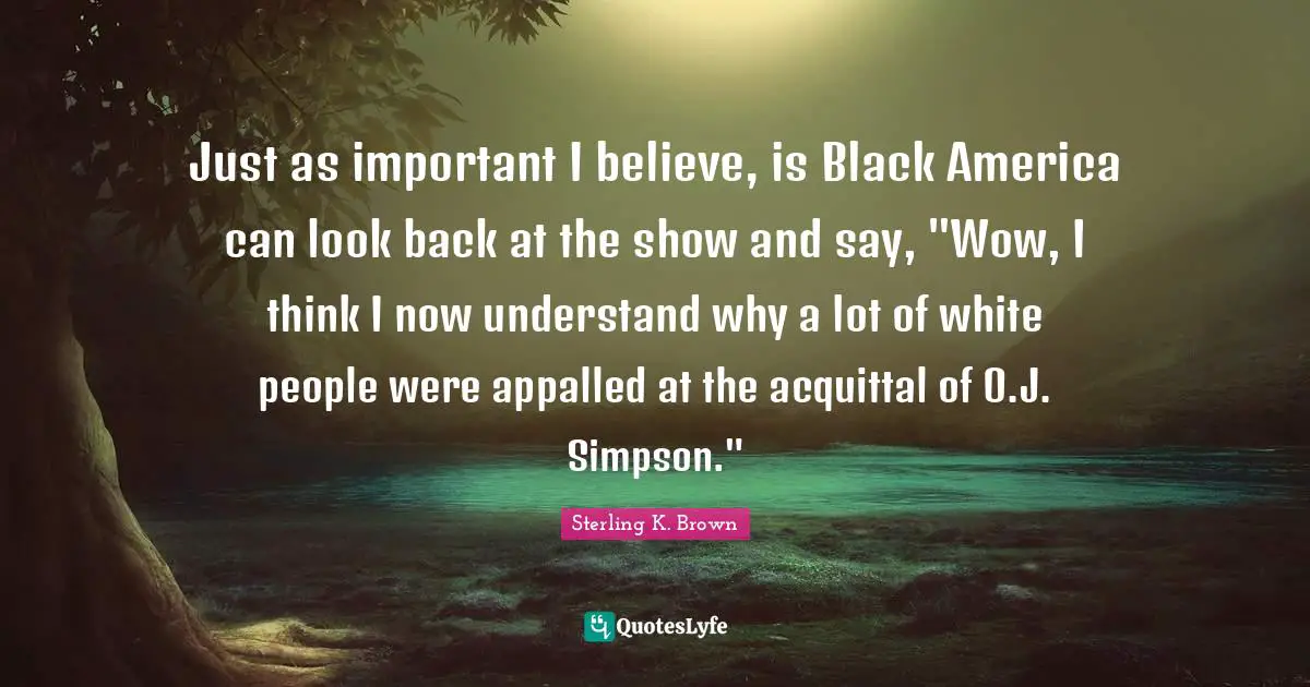 Just as important I believe, is Black America can look back at the show and say, "Wow, I think I now understand why a lot of white people were appalled at the acquittal of O.J. Simpson."