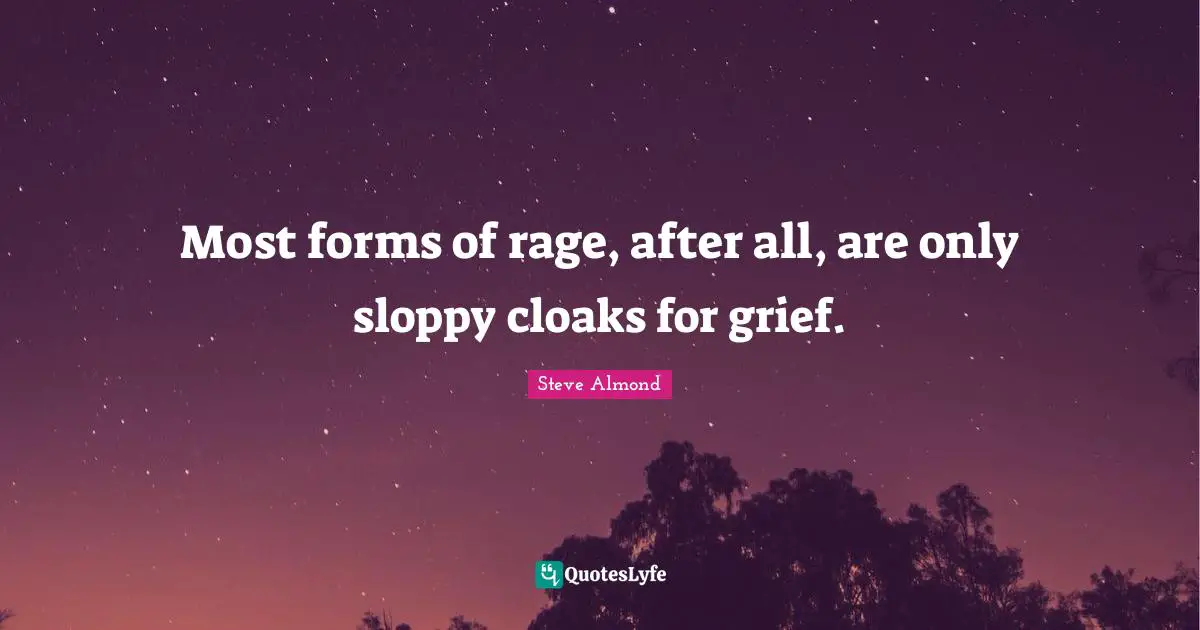 Most forms of rage, after all, are only sloppy cloaks for grief.