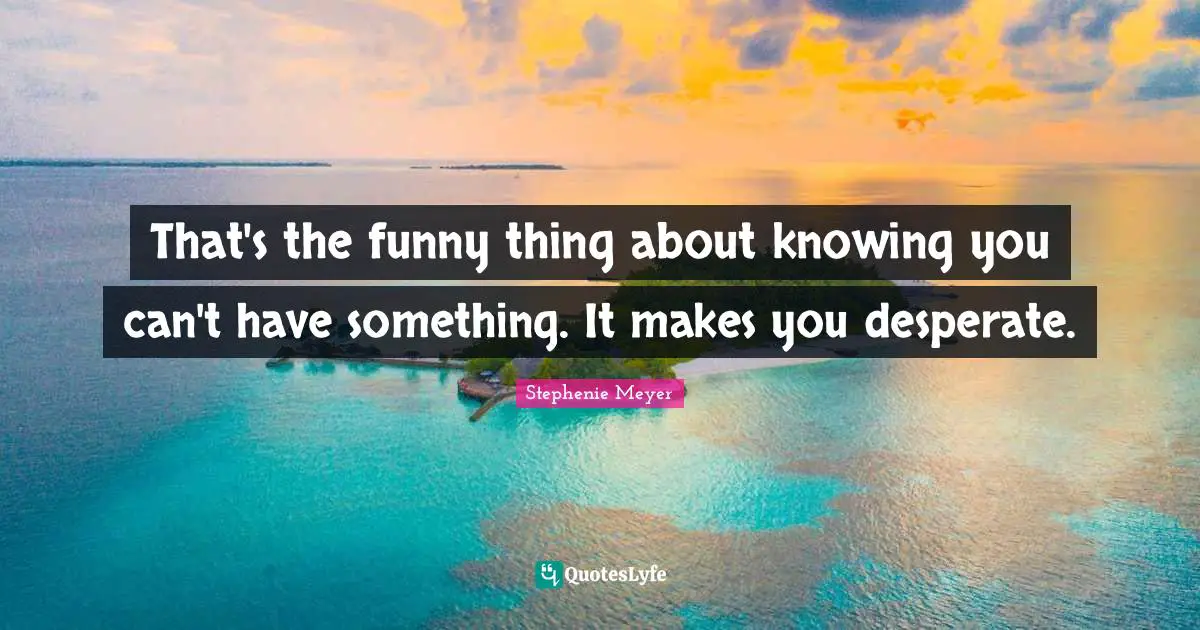 That's the funny thing about knowing you can't have something. It makes you desperate.