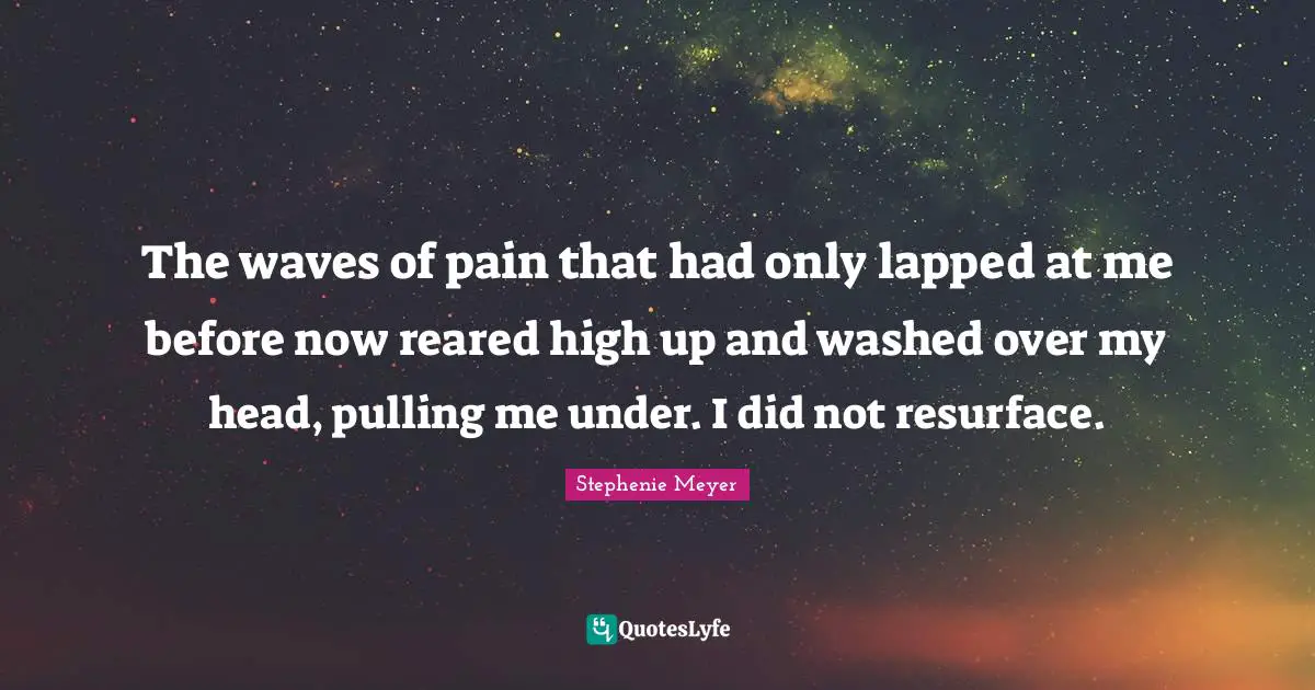 The waves of pain that had only lapped at me before now reared high up and washed over my head, pulling me under. I did not resurface.
