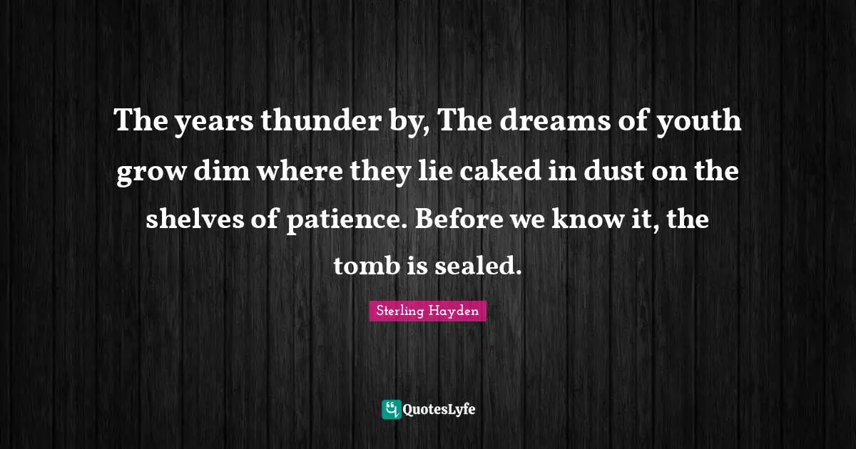 Thunder Quotes: "The years thunder by, The dreams of youth grow dim where they lie caked in dust on the shelves of patience. Before we know it, the tomb is sealed."
