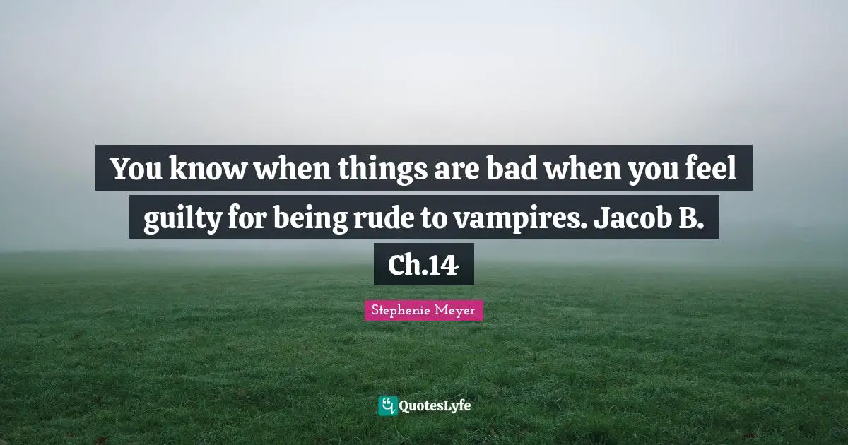You know when things are bad when you feel guilty for being rude to vampires. Jacob B. Ch.14