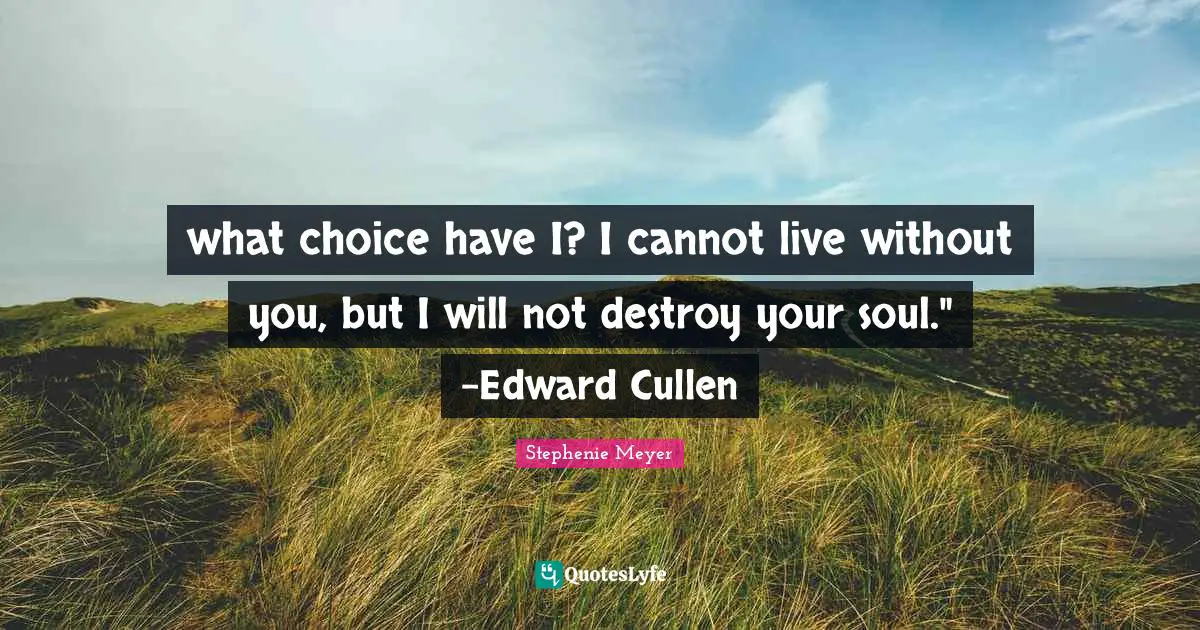 what choice have I? I cannot live without you, but I will not destroy your soul." -Edward Cullen