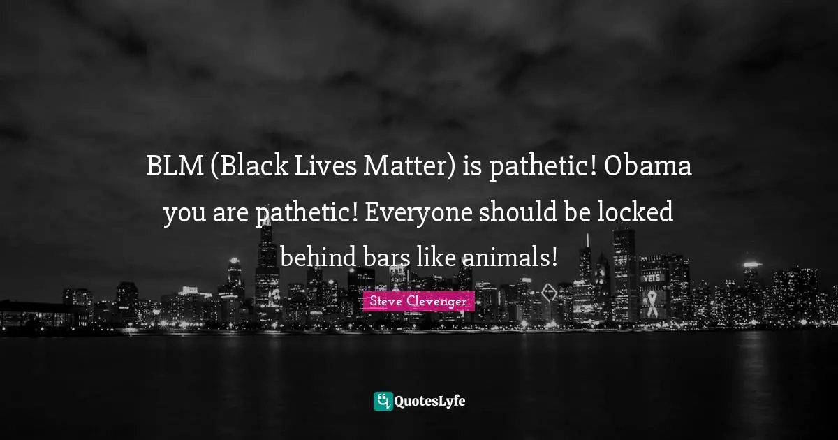 BLM (Black Lives Matter) is pathetic! Obama you are pathetic! Everyone should be locked behind bars like animals!