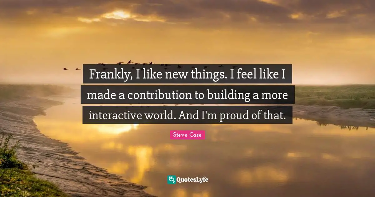 Steve Case Quotes: "Frankly, I like new things. I feel like I made a contribution to building a more interactive world. And I'm proud of that."