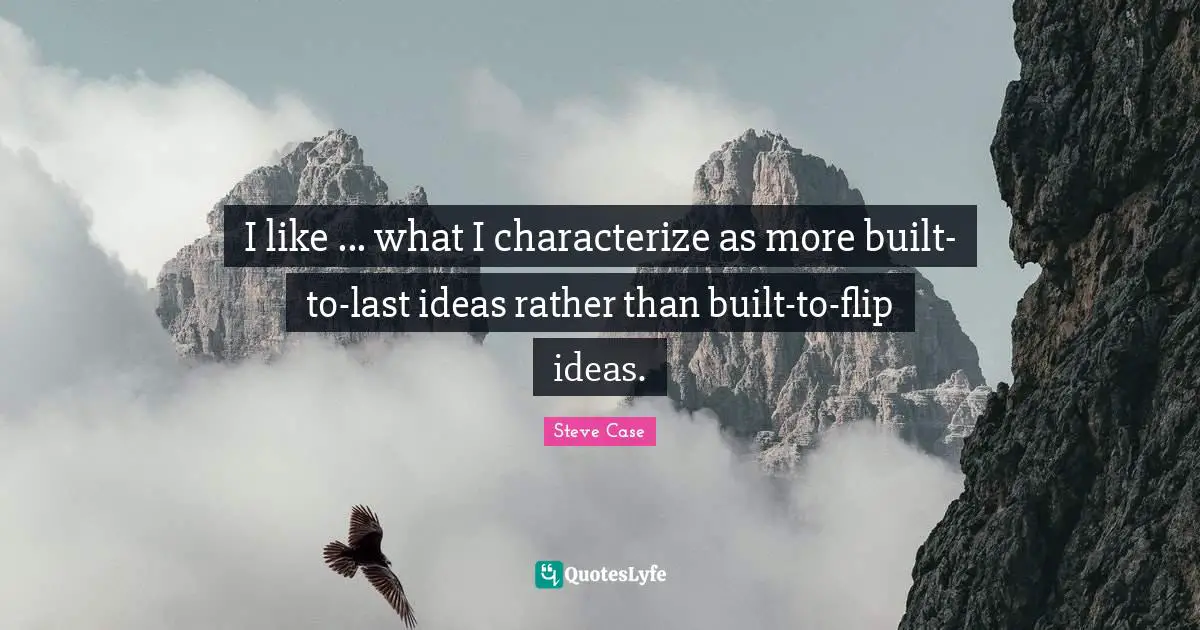 Steve Case Quotes: "I like ... what I characterize as more built-to-last ideas rather than built-to-flip ideas."