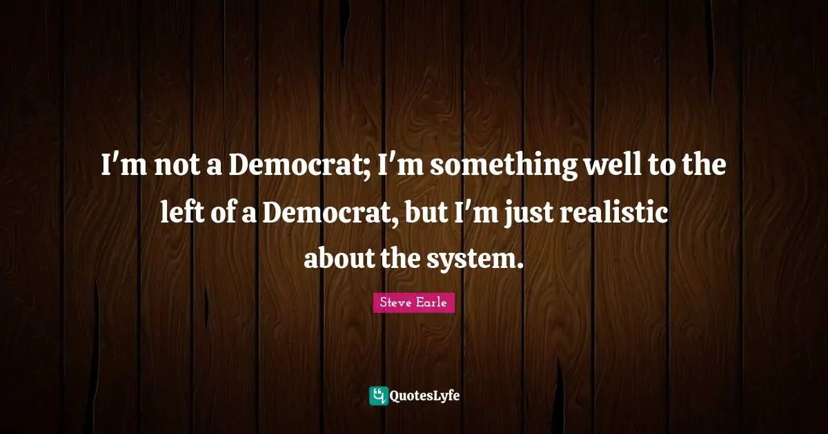 I'm not a Democrat; I'm something well to the left of a Democrat, but I'm just realistic about the system.