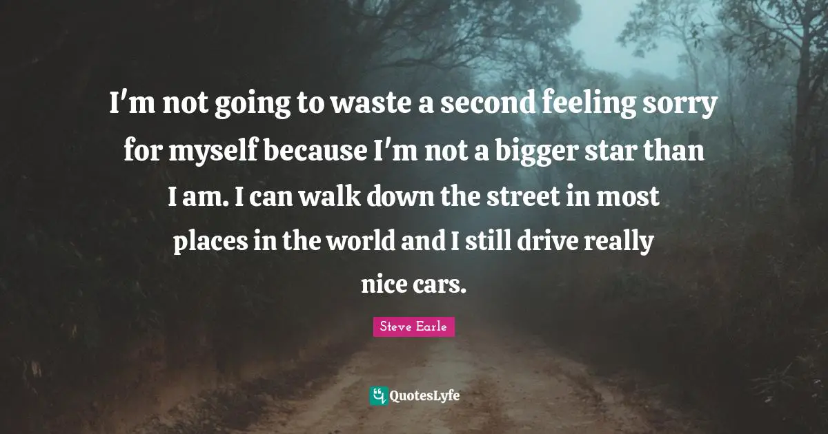 Places In The World Quotes: "I'm not going to waste a second feeling sorry for myself because I'm not a bigger star than I am. I can walk down the street in most places in the world and I still drive really nice cars."