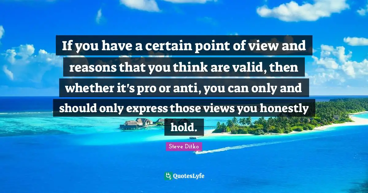 Point Of View Quotes: "If you have a certain point of view and reasons that you think are valid, then whether it's pro or anti, you can only and should only express those views you honestly hold."