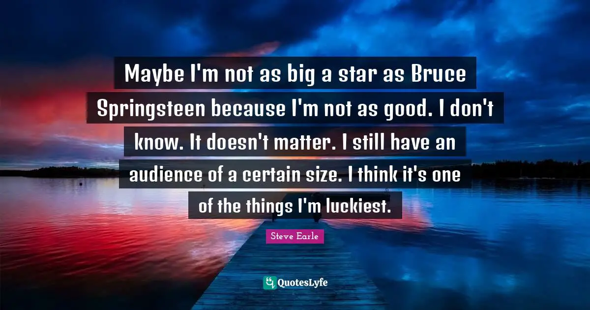 Maybe I'm not as big a star as Bruce Springsteen because I'm not as good. I don't know. It doesn't matter. I still have an audience of a certain size. I think it's one of the things I'm luckiest.