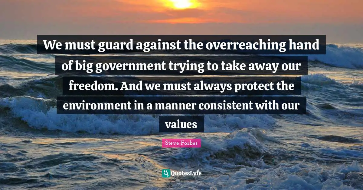 We must guard against the overreaching hand of big government trying to take away our freedom. And we must always protect the environment in a manner consistent with our values