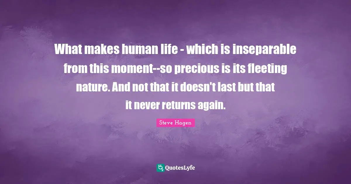 What makes human life - which is inseparable from this moment--so precious is its fleeting nature. And not that it doesn't last but that it never returns again.