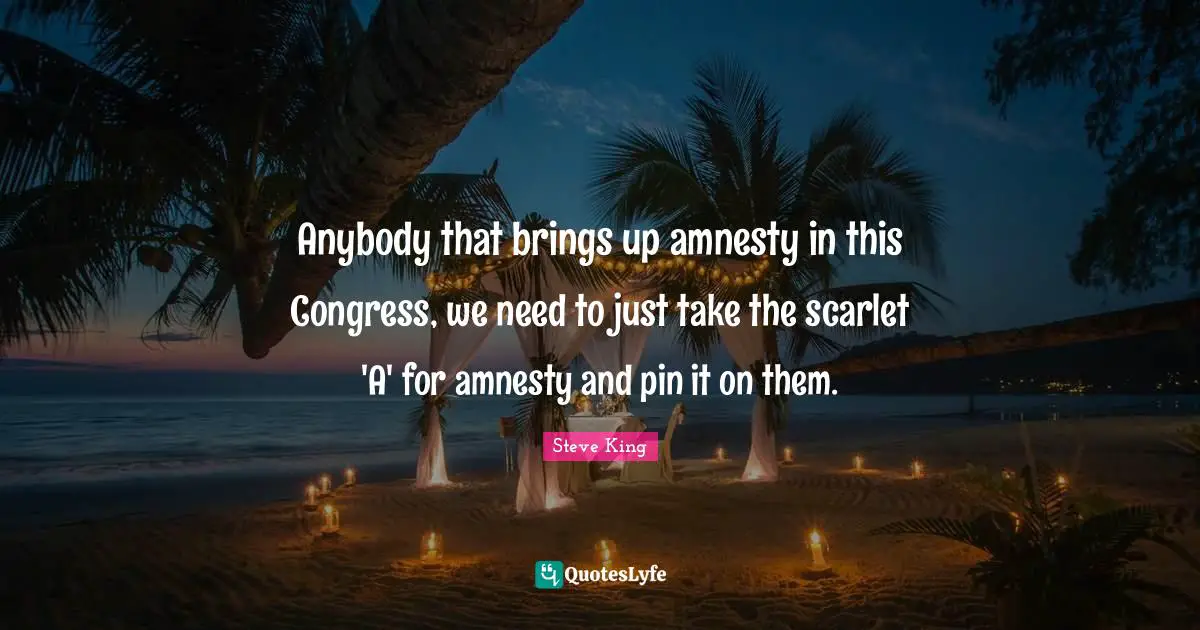 Anybody that brings up amnesty in this Congress, we need to just take the scarlet 'A' for amnesty and pin it on them.