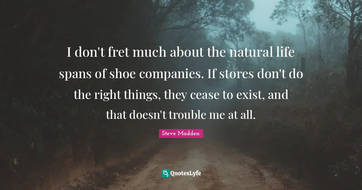 I don't fret much about the natural life spans of shoe companies. If stores don't do the right things, they cease to exist, and that doesn't trouble me at all.