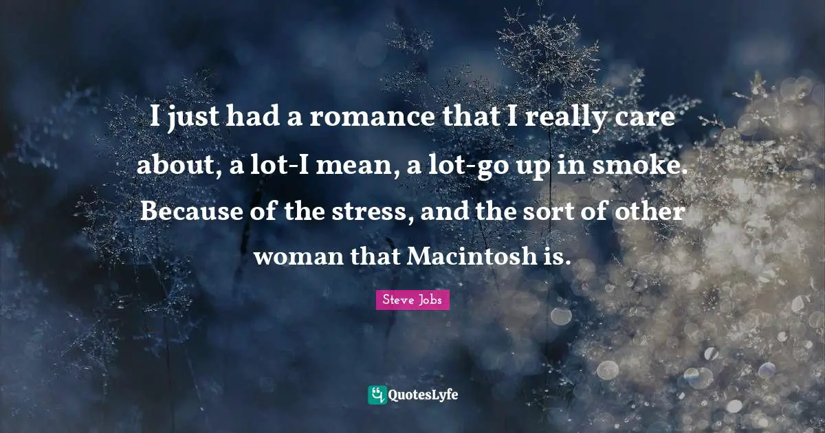 I just had a romance that I really care about, a lot-I mean, a lot-go up in smoke. Because of the stress, and the sort of other woman that Macintosh is.