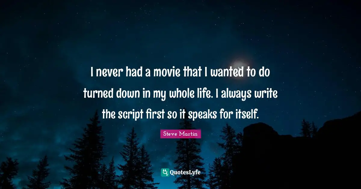 I never had a movie that I wanted to do turned down in my whole life. I always write the script first so it speaks for itself.
