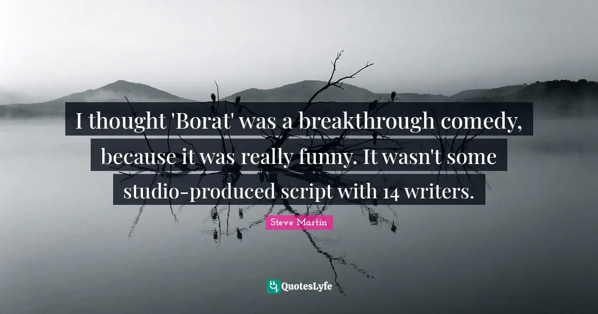 I thought 'Borat' was a breakthrough comedy, because it was really funny. It wasn't some studio-produced script with 14 writers.