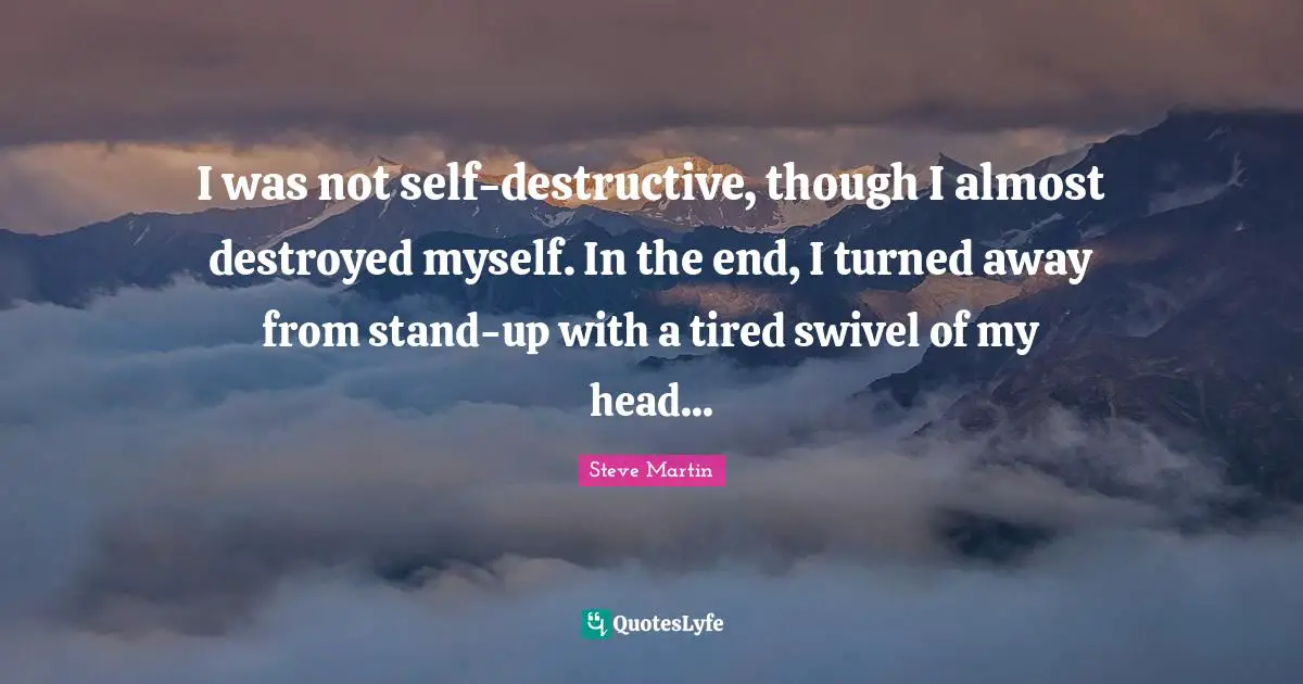 I was not self-destructive, though I almost destroyed myself. In the end, I turned away from stand-up with a tired swivel of my head...