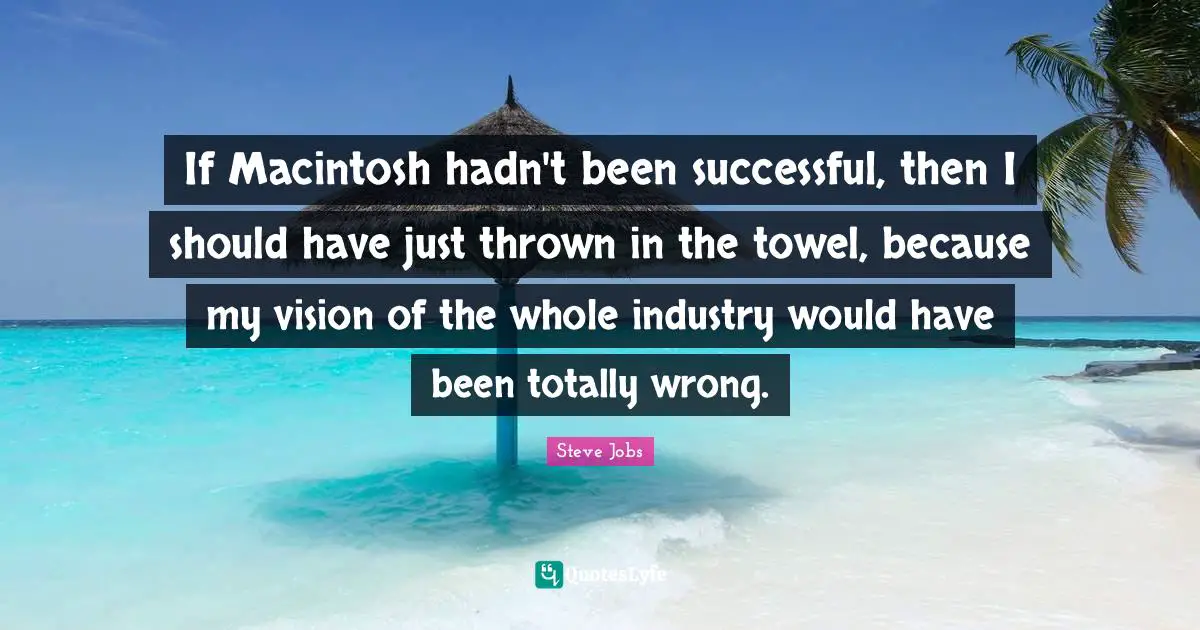 If Macintosh hadn't been successful, then I should have just thrown in the towel, because my vision of the whole industry would have been totally wrong.