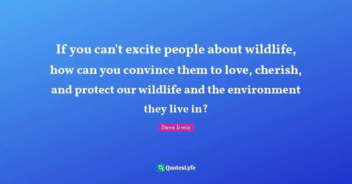 If you can't excite people about wildlife, how can you convince them to love, cherish, and protect our wildlife and the environment they live in?