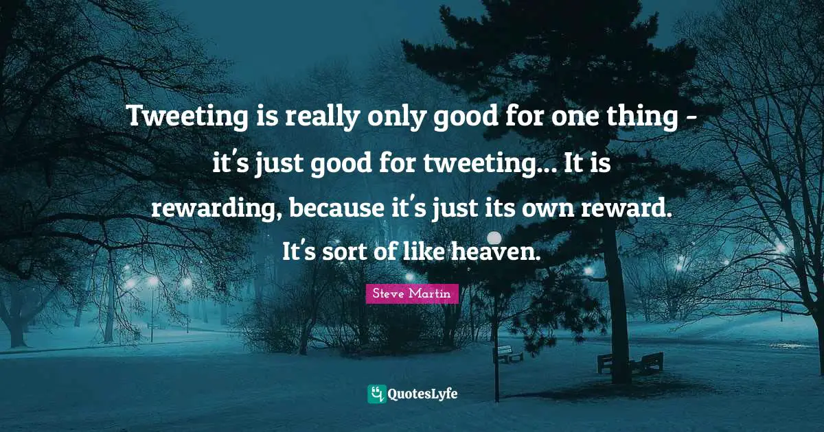 Tweeting is really only good for one thing - it's just good for tweeting... It is rewarding, because it's just its own reward. It's sort of like heaven.
