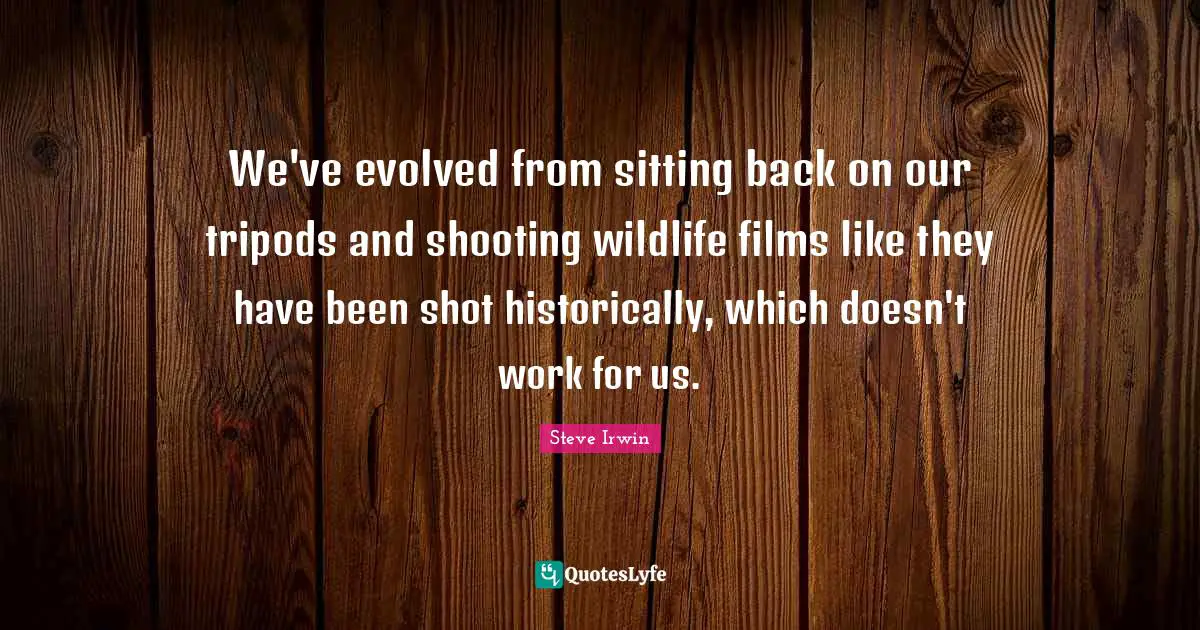 We've evolved from sitting back on our tripods and shooting wildlife films like they have been shot historically, which doesn't work for us.