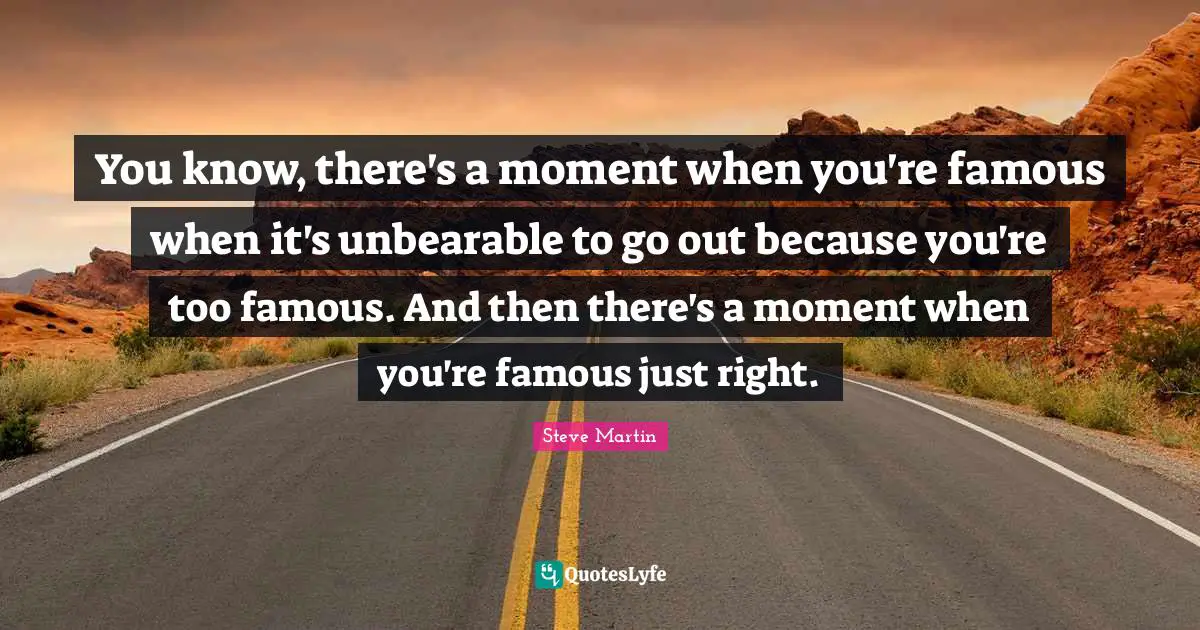 You know, there's a moment when you're famous when it's unbearable to go out because you're too famous. And then there's a moment when you're famous just right.