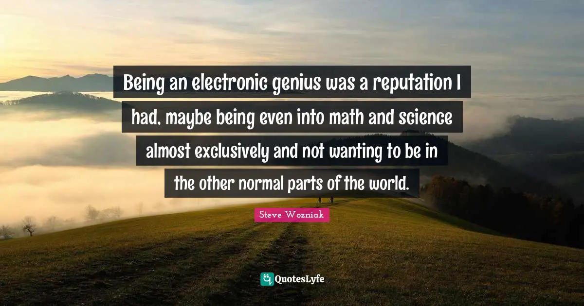 Being an electronic genius was a reputation I had, maybe being even into math and science almost exclusively and not wanting to be in the other normal parts of the world.