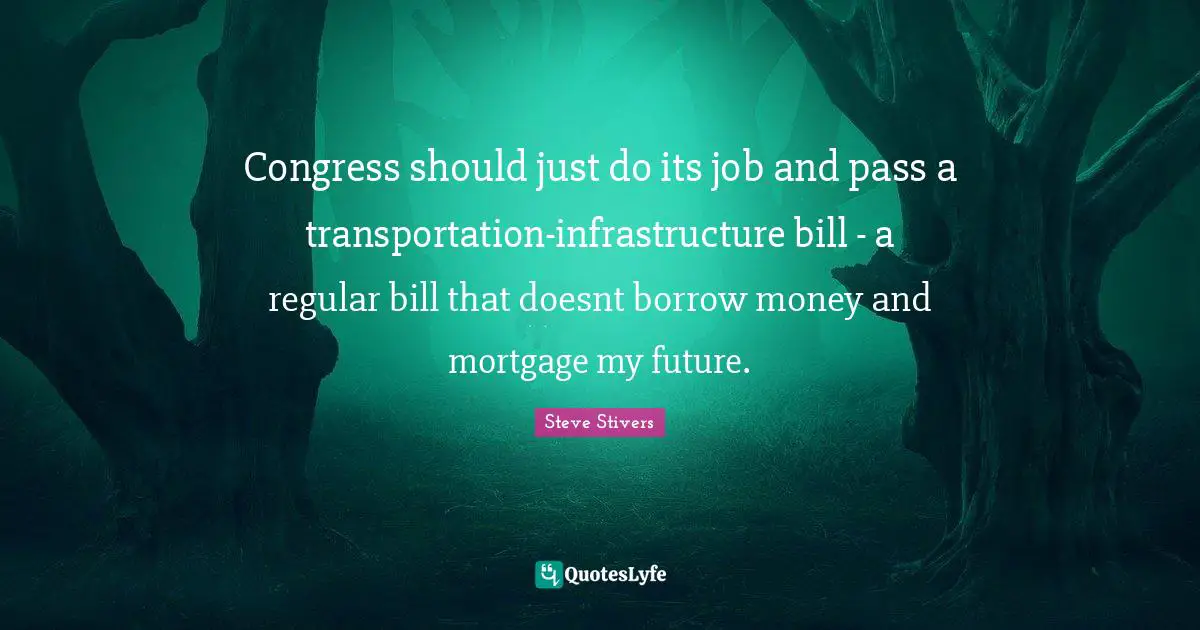 Congress should just do its job and pass a transportation-infrastructure bill - a regular bill that doesnt borrow money and mortgage my future.