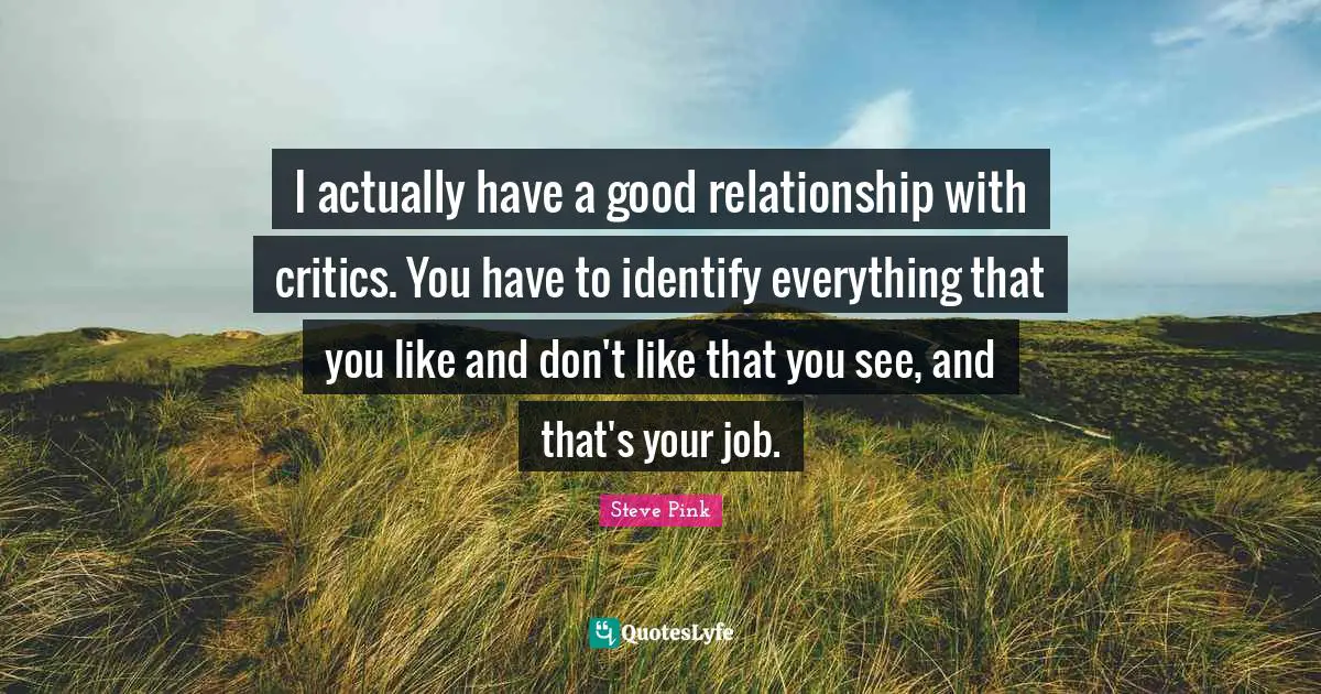 I actually have a good relationship with critics. You have to identify everything that you like and don't like that you see, and that's your job.
