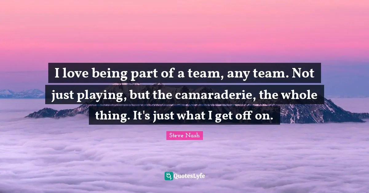 Steve Nash Quotes: "I love being part of a team, any team. Not just playing, but the camaraderie, the whole thing. It's just what I get off on."
