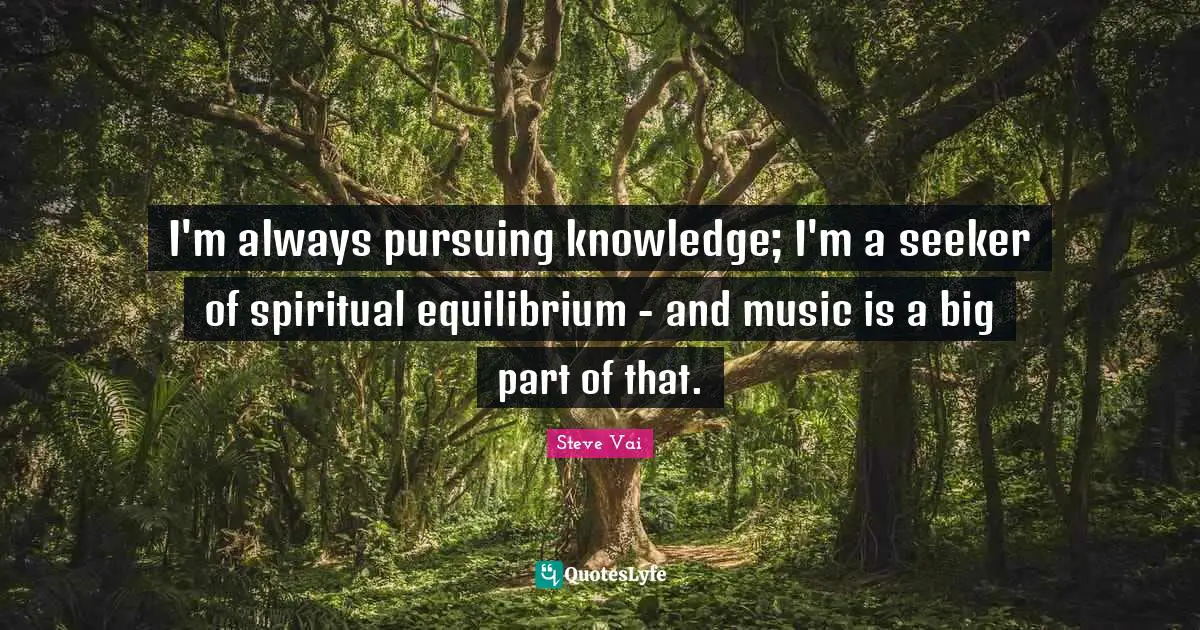 I'm always pursuing knowledge; I'm a seeker of spiritual equilibrium - and music is a big part of that.