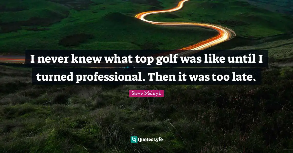 I never knew what top golf was like until I turned professional. Then it was too late.