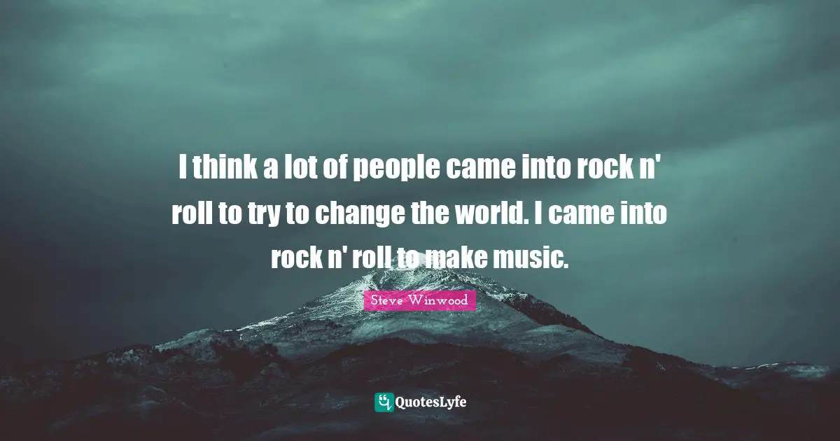 I think a lot of people came into rock n' roll to try to change the world. I came into rock n' roll to make music.