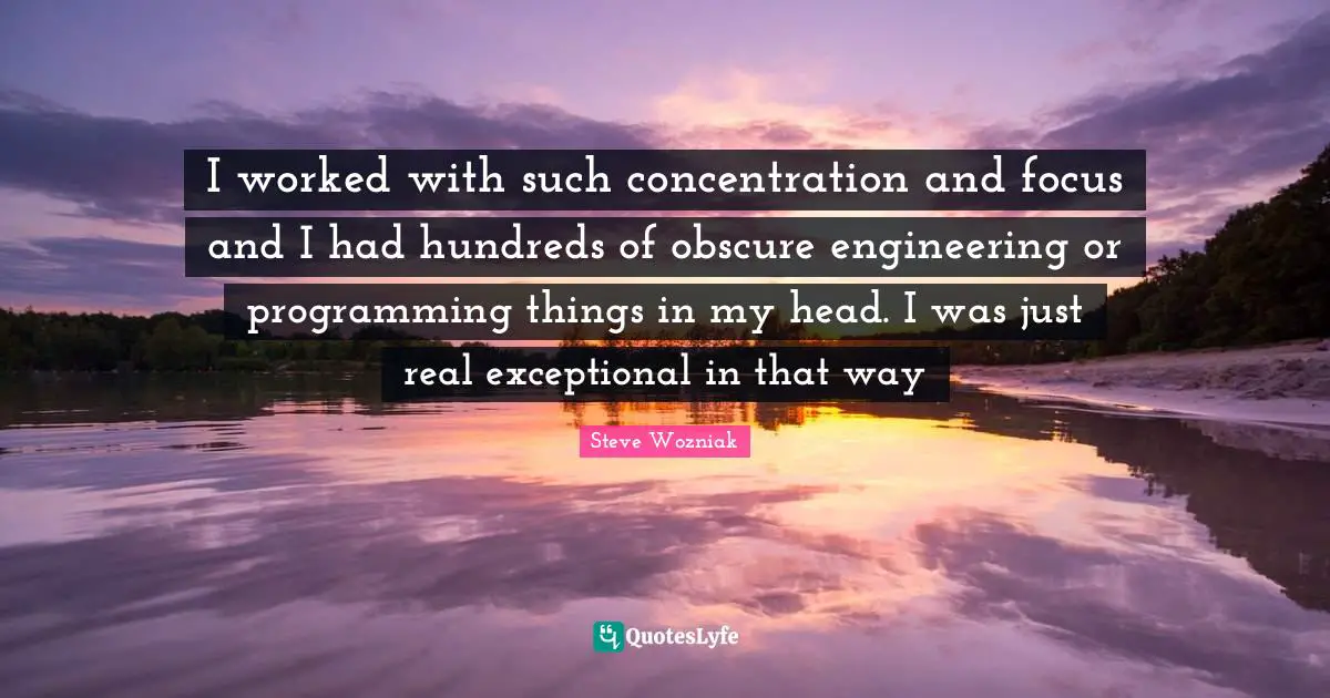I worked with such concentration and focus and I had hundreds of obscure engineering or programming things in my head. I was just real exceptional in that way
