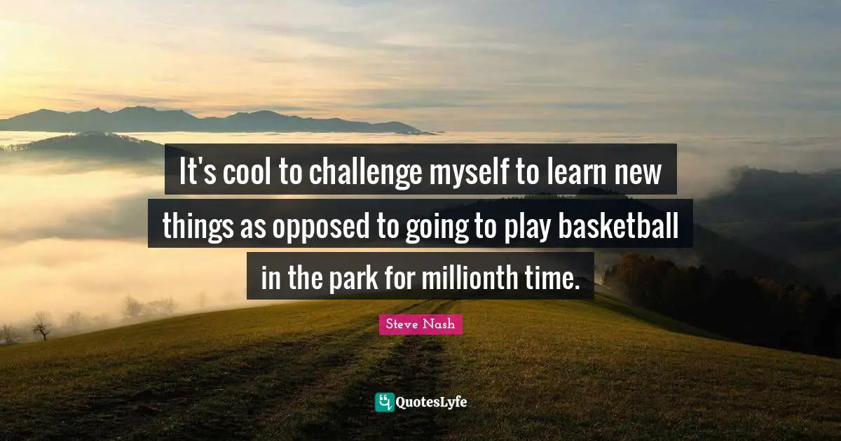 Steve Nash Quotes: "It's cool to challenge myself to learn new things as opposed to going to play basketball in the park for millionth time."