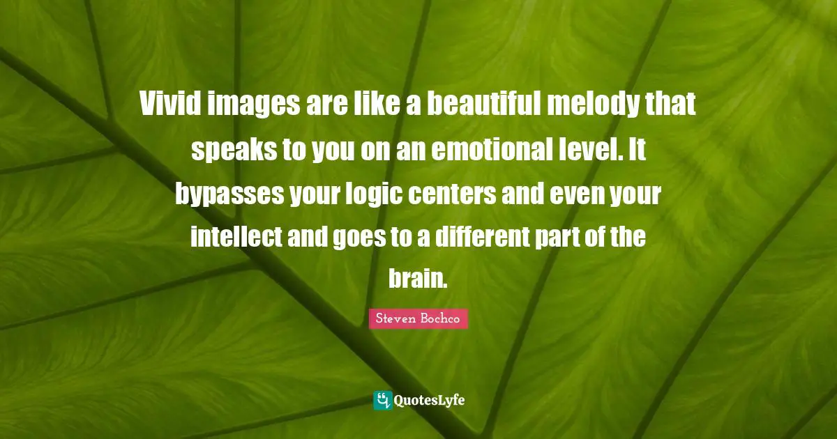 Vivid Quotes: "Vivid images are like a beautiful melody that speaks to you on an emotional level. It bypasses your logic centers and even your intellect and goes to a different part of the brain."