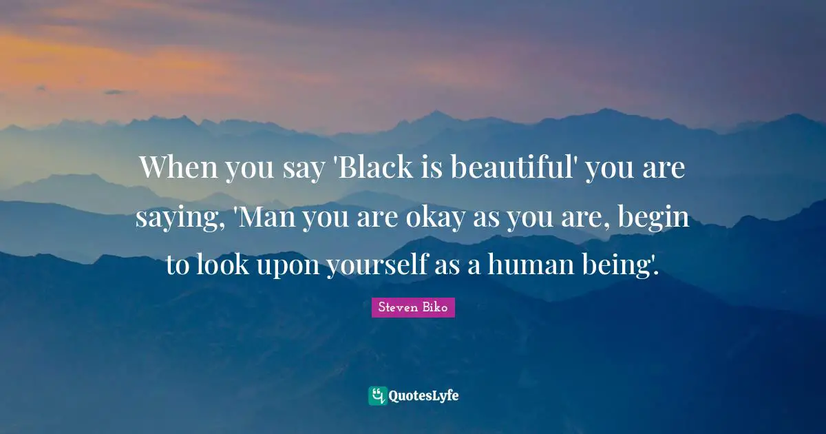 Black Quotes: "When you say 'Black is beautiful' you are saying, 'Man you are okay as you are, begin to look upon yourself as a human being'."
