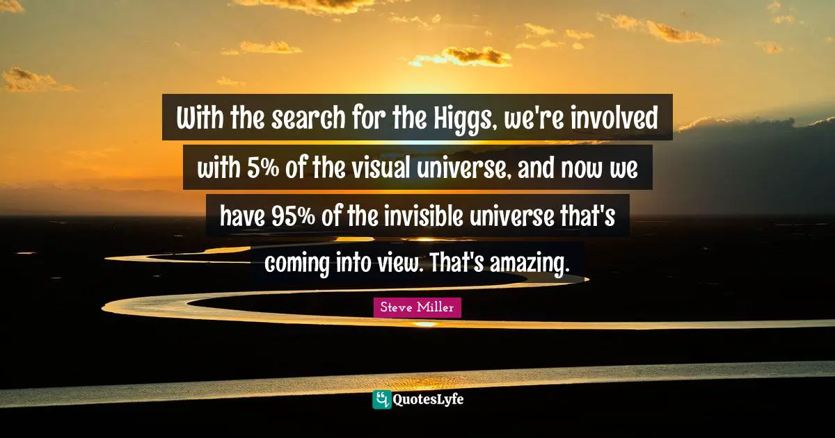 With the search for the Higgs, we're involved with 5% of the visual universe, and now we have 95% of the invisible universe that's coming into view. That's amazing.