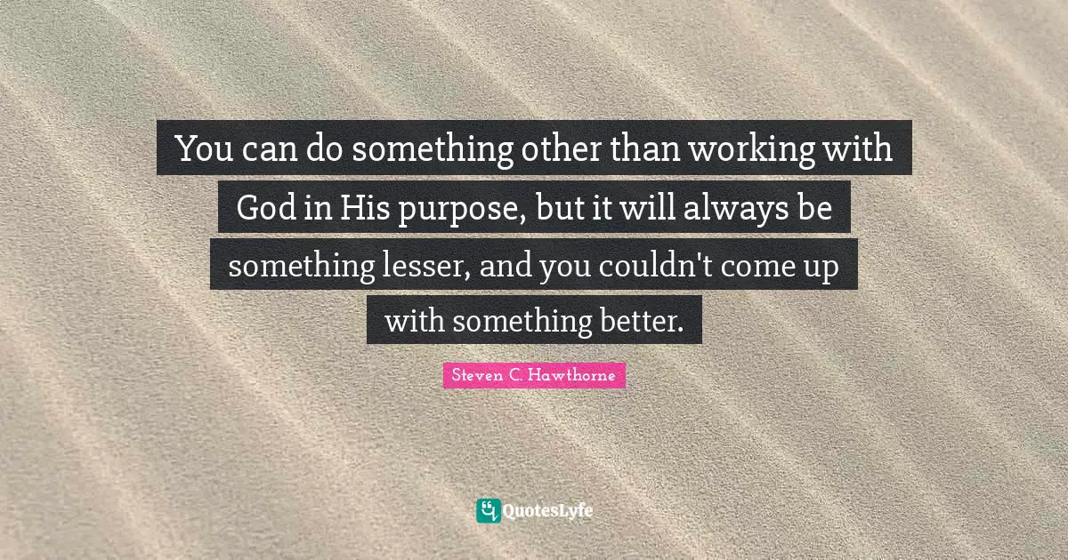 You can do something other than working with God in His purpose, but it will always be something lesser, and you couldn't come up with something better.