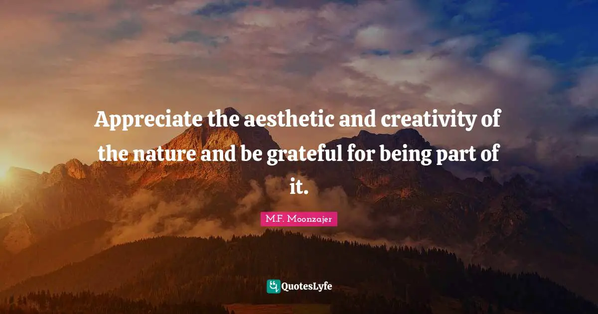 Appreciate the aesthetic and creativity of the nature and be grateful for being part of it.