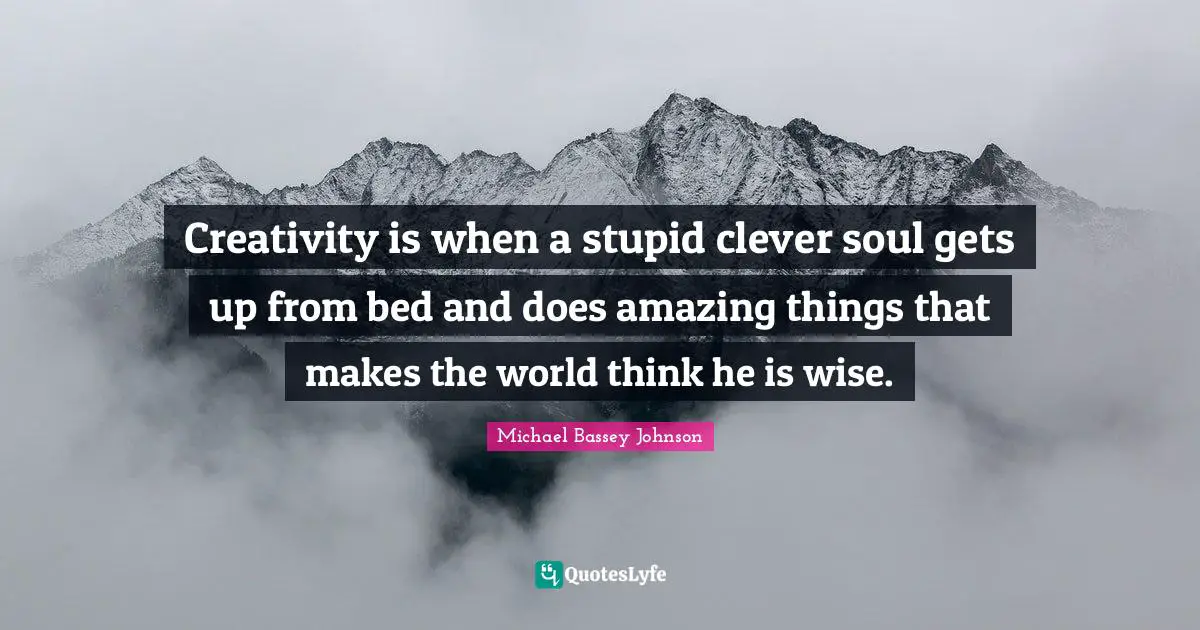 Creativity is when a stupid clever soul gets up from bed and does amazing things that makes the world think he is wise.