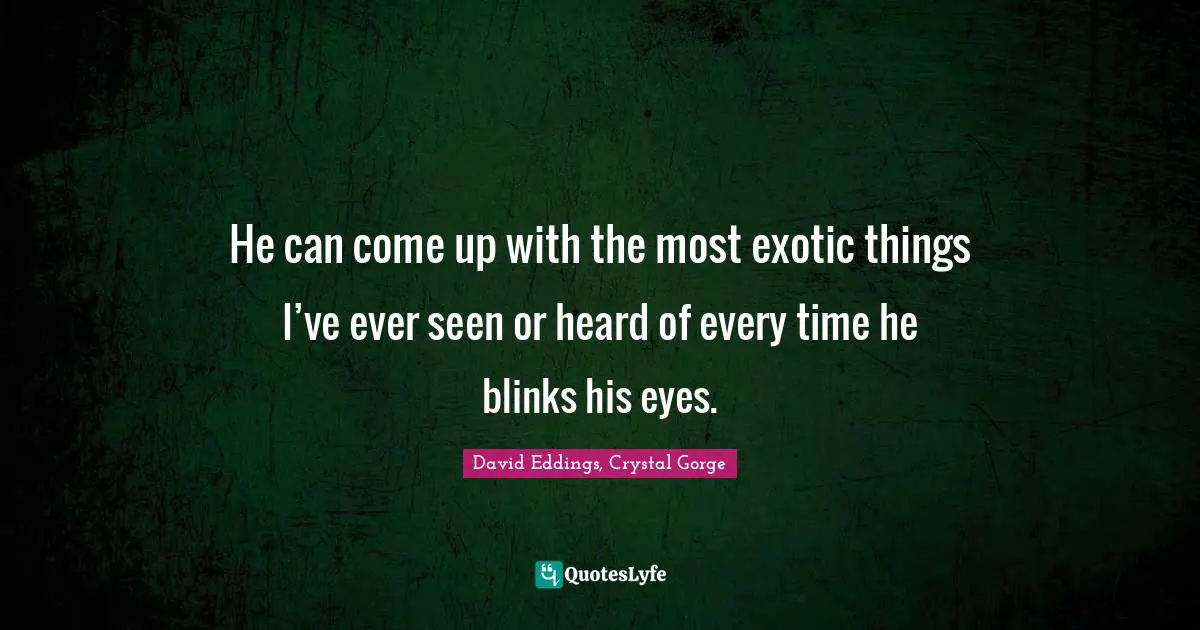 He can come up with the most exotic things I’ve ever seen or heard of every time he blinks his eyes.