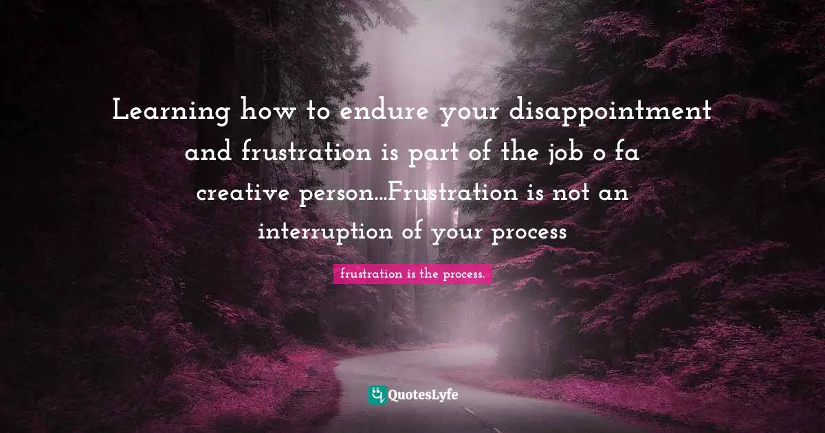 Elizabeth Gilbert Quotes: "Learning how to endure your disappointment and frustration is part of the job o fa creative person...Frustration is not an interruption of your process"